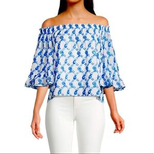 Lilly Pulitzer Alva Top - Baha Blue Paisley Embroidered Sequin - size S